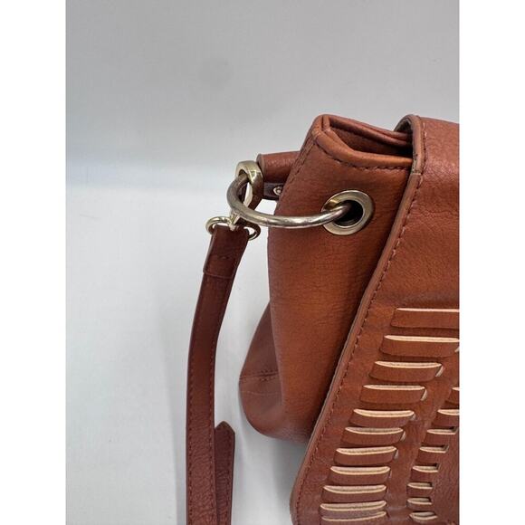 Dolce Vita Brown Faux Leather Woven Saddle Bag Tassel Crossbody Purse - Picture 7 of 11